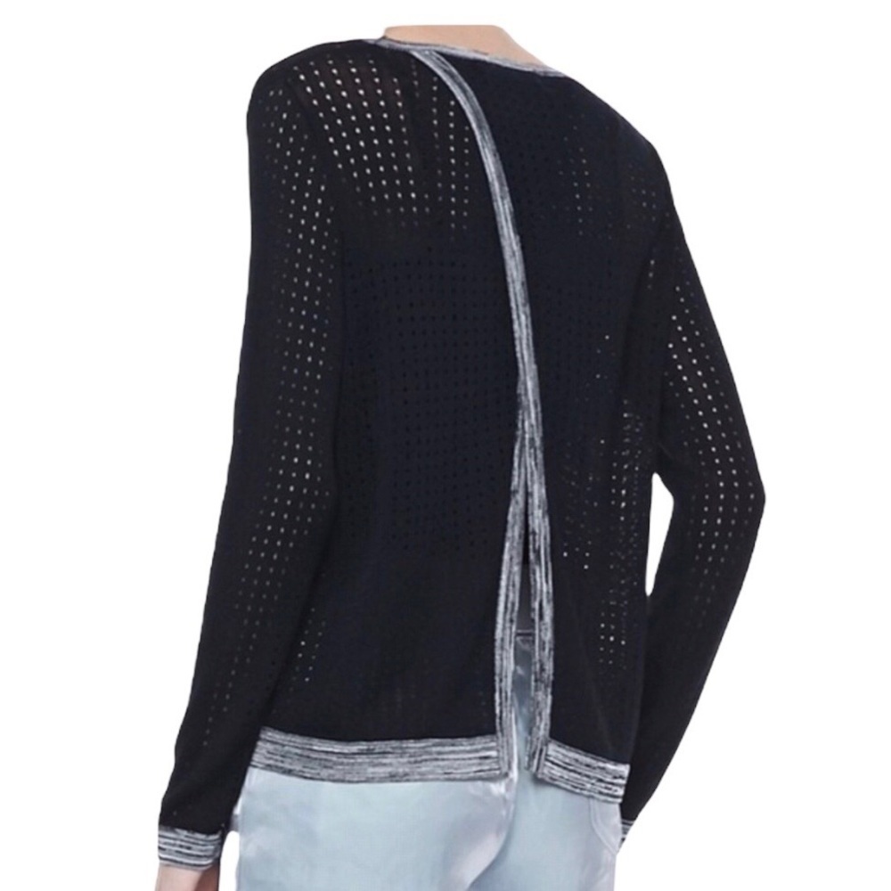 rag & bone Ariana Perforated Split Back Sweater Pullover Size Medium - Picture 2 of 11
